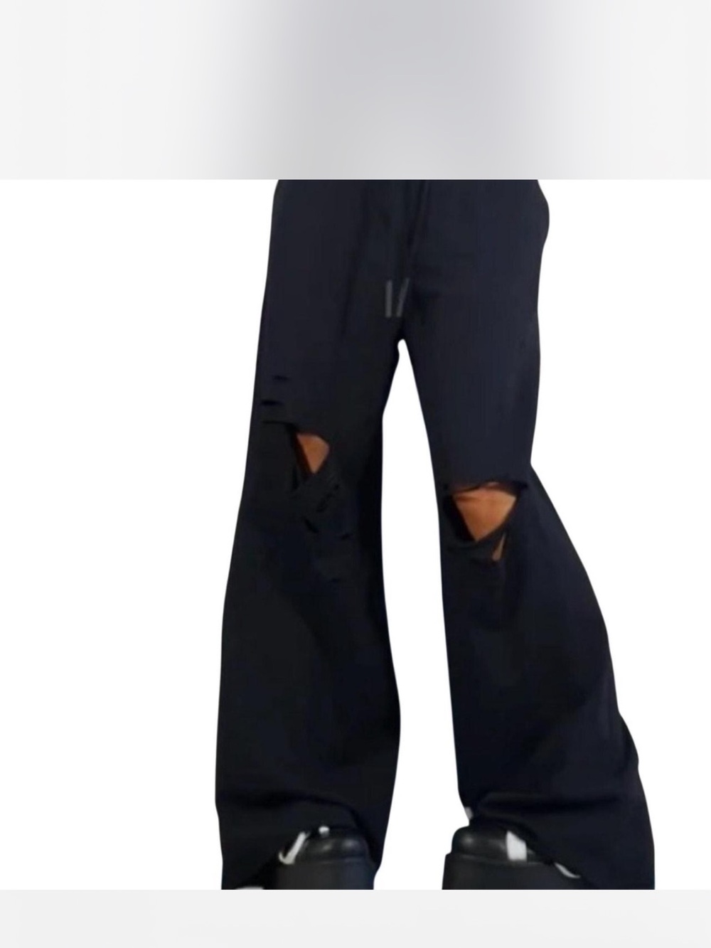 Zara M NWT Black Wide-Leg Distressed Sweatpants